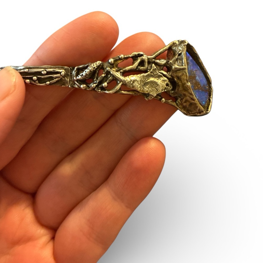 Artisan Sterling Silver Opal Hinge Bracelet - Picture 2 of 5